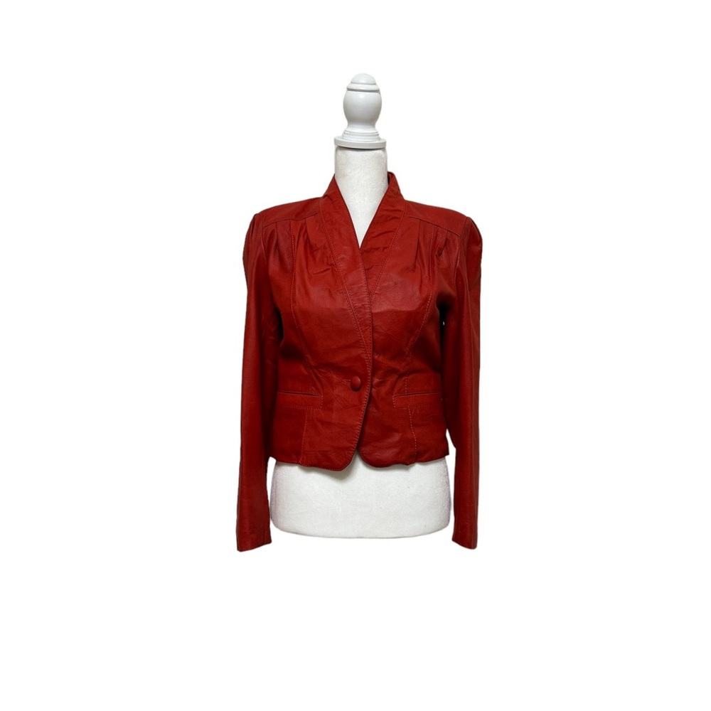 Red leather long sleeve jacket